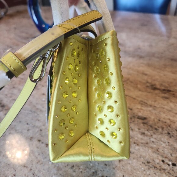 Sam Icon Crystal Embellished Fabric Mini Tote Color:  Chartreuse - Picture 10 of 12